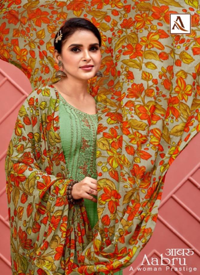 Alok Aabru Digital Style Latest Designer Casual Regular Wear Pure French Style With Fancy Crepe Silk Digital Printed Thread Embroidery And Swarovski Diamond Work Geo Digital Print with Four Side Lace Salwar Suit Collection